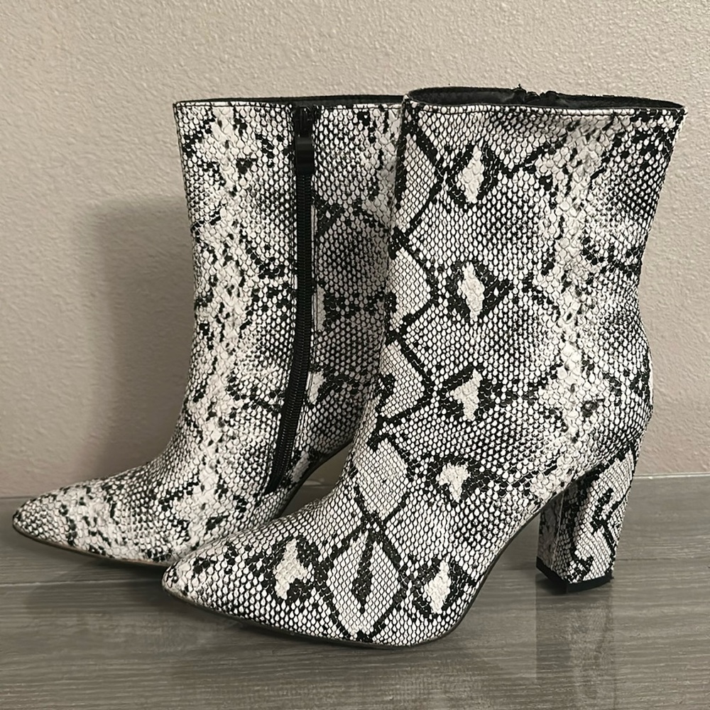 Faux snakeskin booties